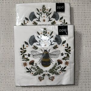 PPD White Blue Black Gold Green Secret Bee Square Napkins set of 2